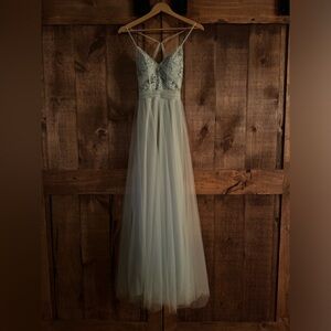 Sage green prom/formal dress.